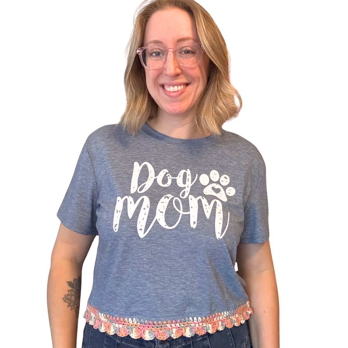 Dog Mom Crochet-Detailed Shirt (M)