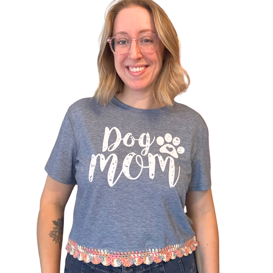 Dog Mom Crochet-Detailed Shirt (M)